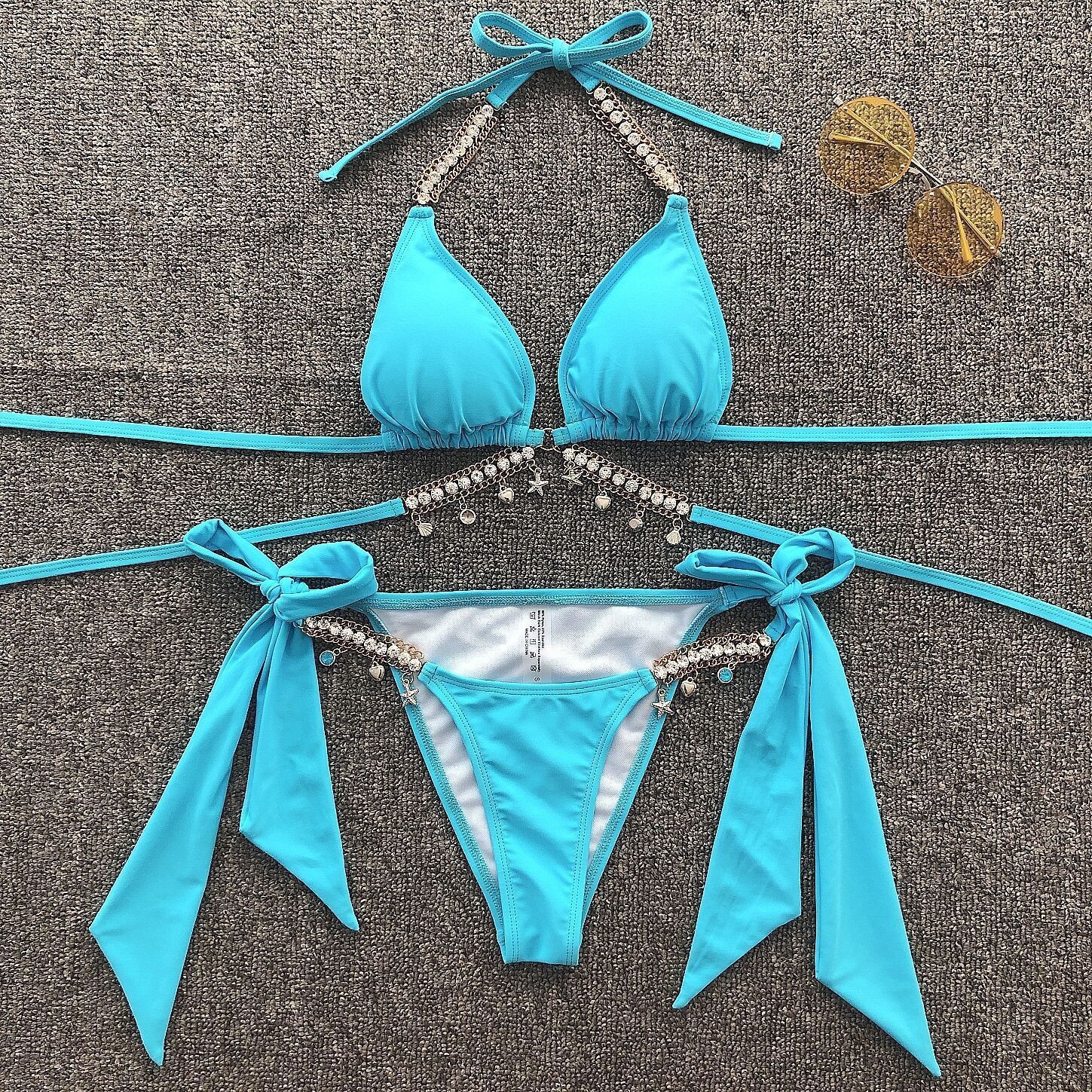 Push Up Bandage Rhinestone Charm Bikini