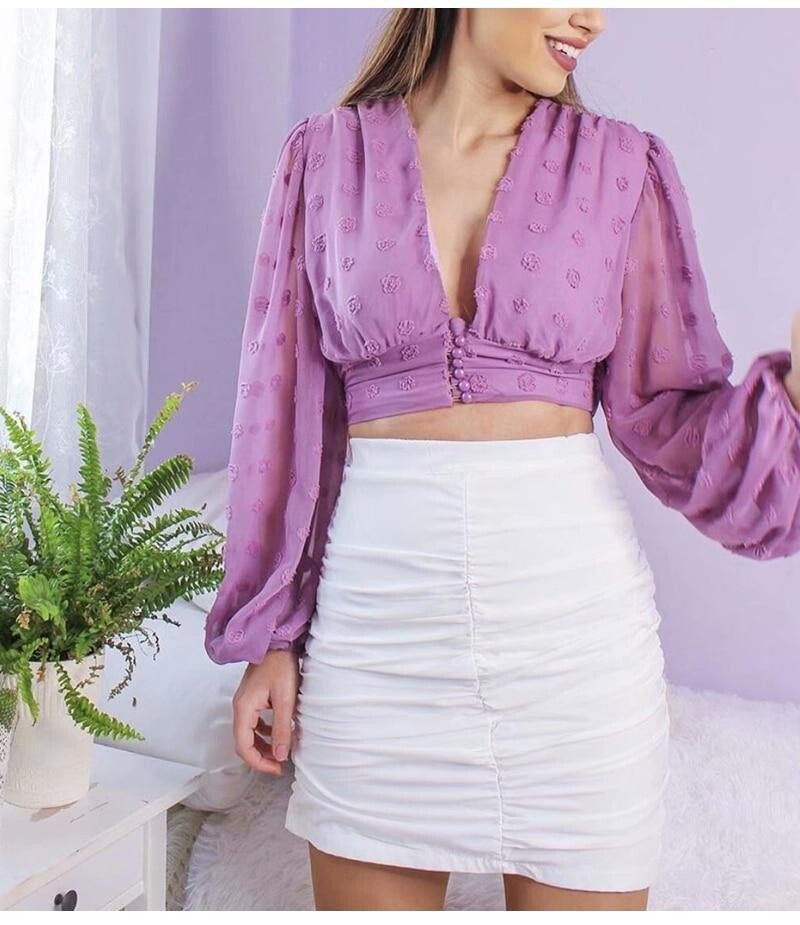 Elegant White Pom-pom Blouses Long Sleeve N Neck Button Up Shirts