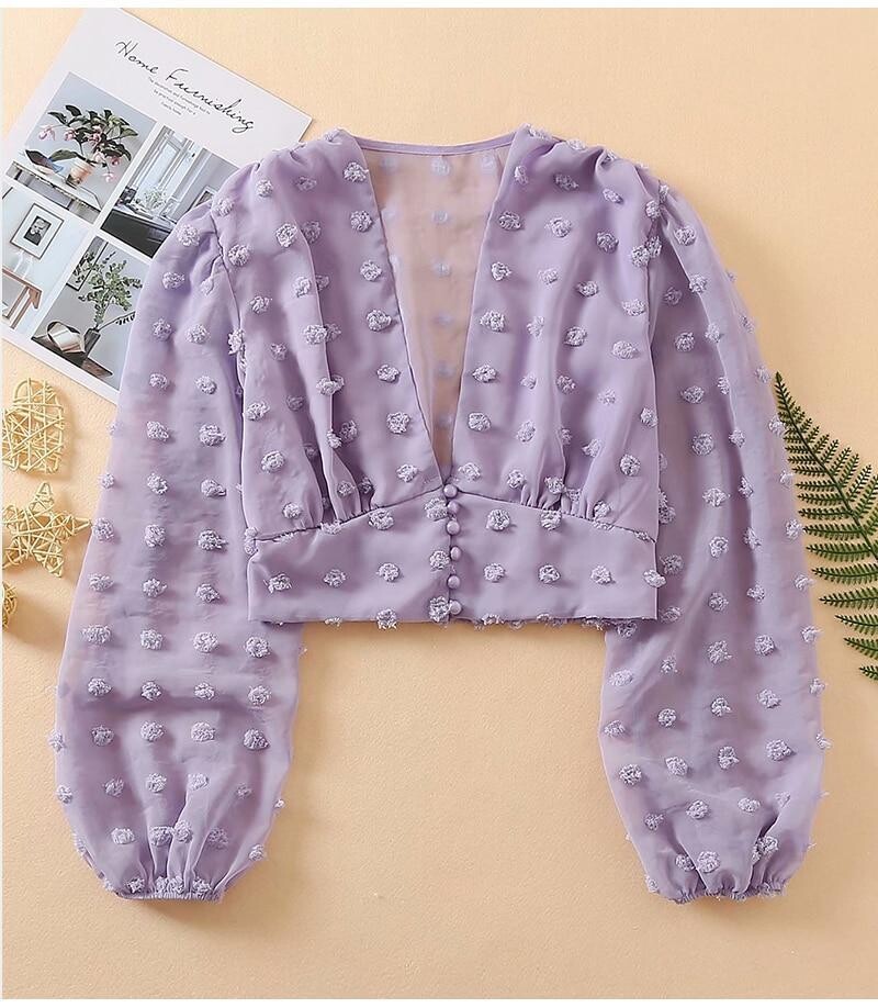 Elegant White Pom-pom Blouses Long Sleeve N Neck Button Up Shirts