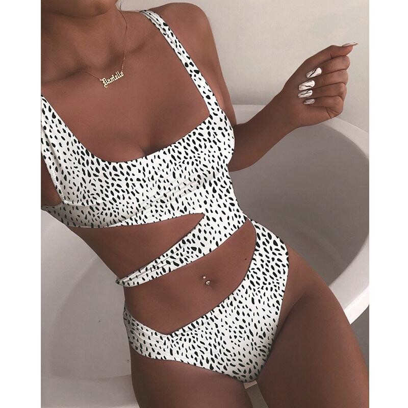 Sexy White One Piece Swimsuit Women Cut Out Swimwear