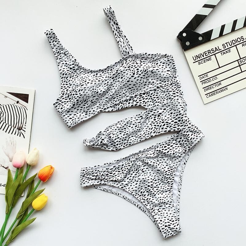 Sexy White One Piece Swimsuit Women Cut Out Swimwear