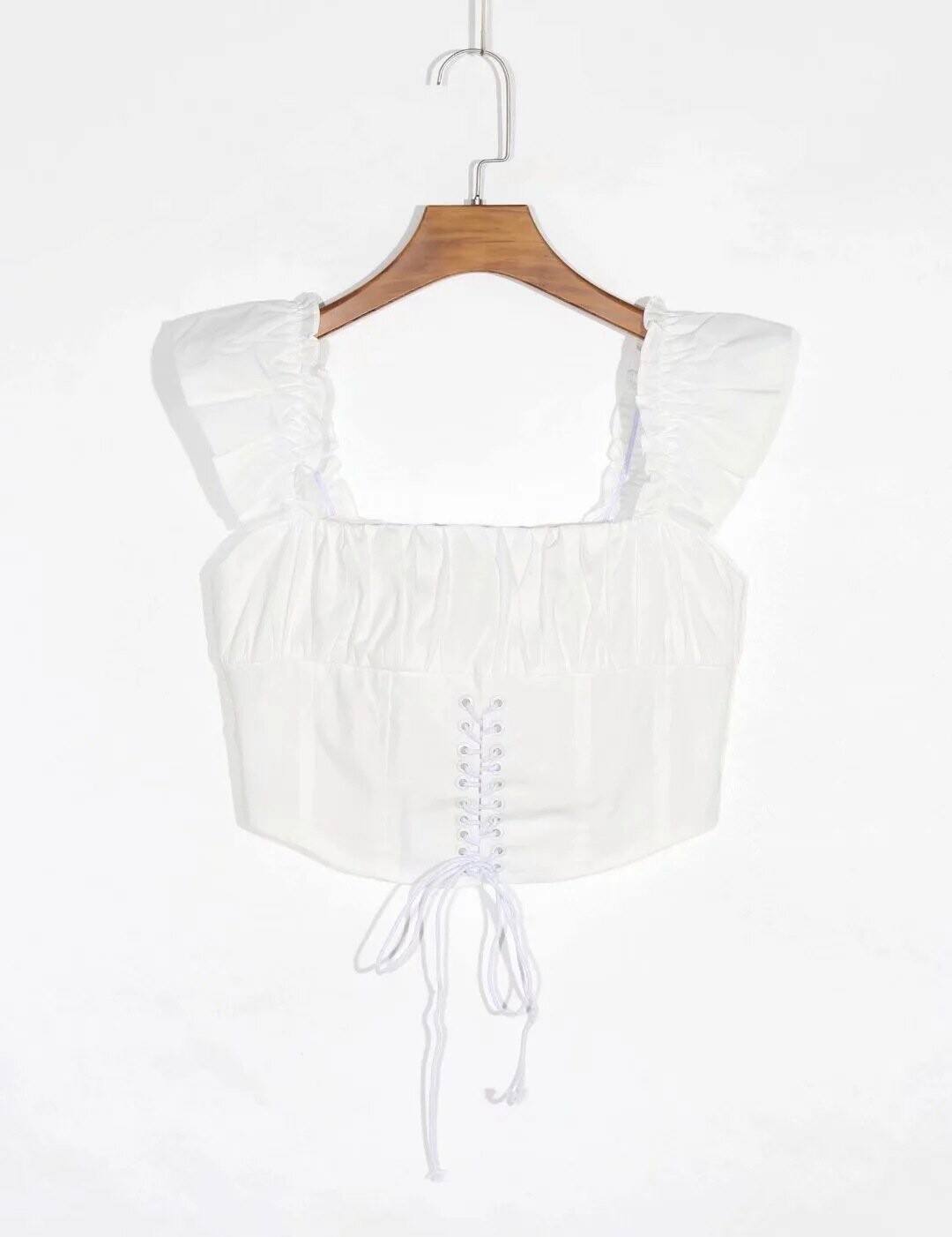 Women Square Neck Sleevless Ruffle Trim Tops