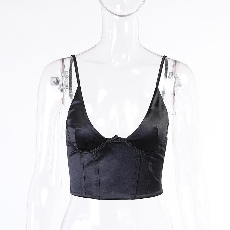 Sexy Women Crop Top Camis Club Slim Streetwear, size: L, color: Black