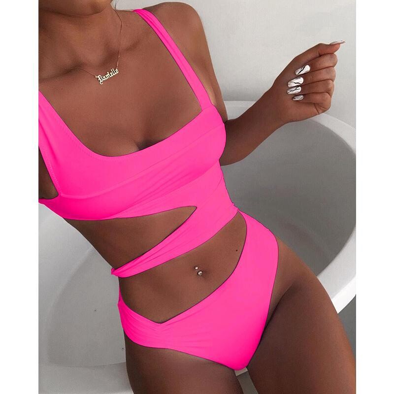 Sexy White One Piece Swimsuit Women Cut Out Swimwear