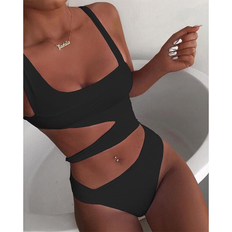 Sexy White One Piece Swimsuit Women Cut Out Swimwear