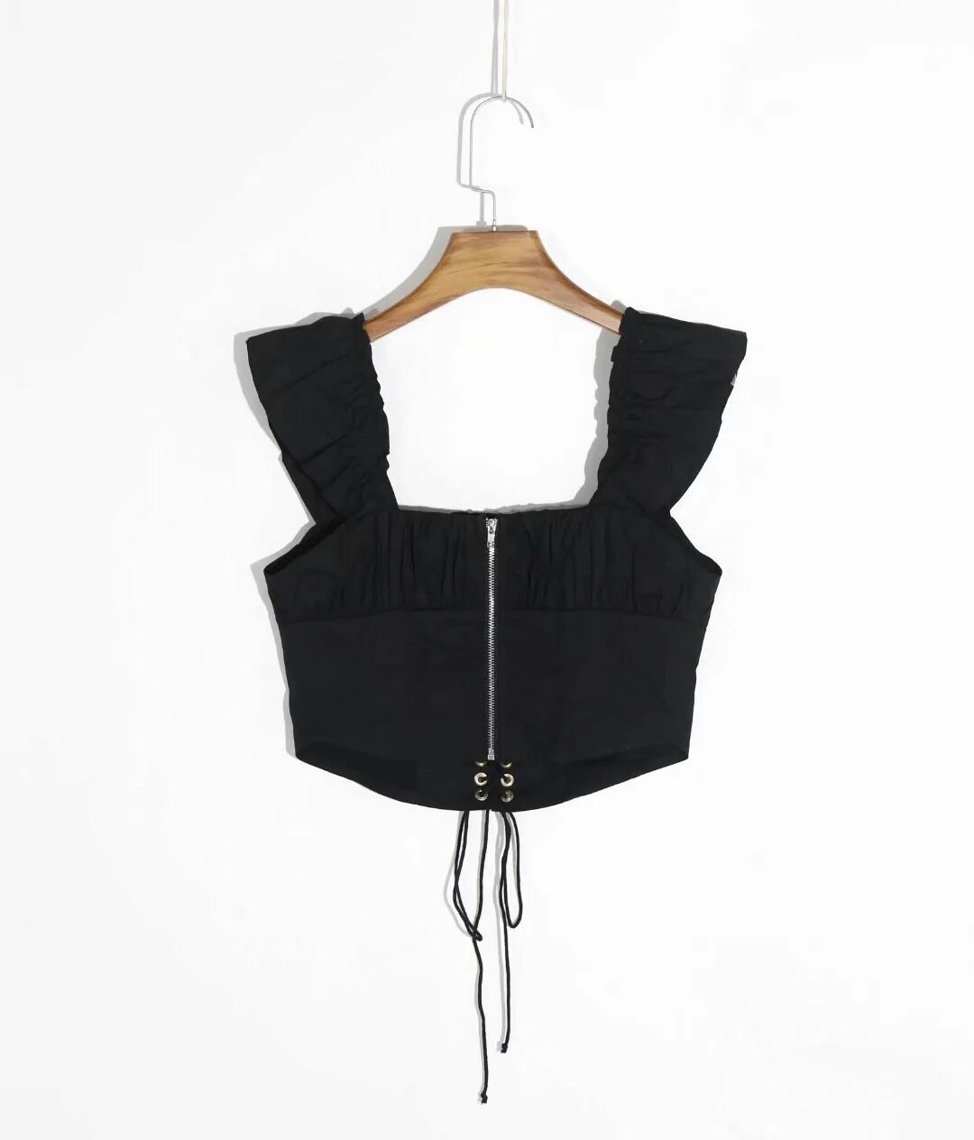 Women Square Neck Sleevless Ruffle Trim Tops