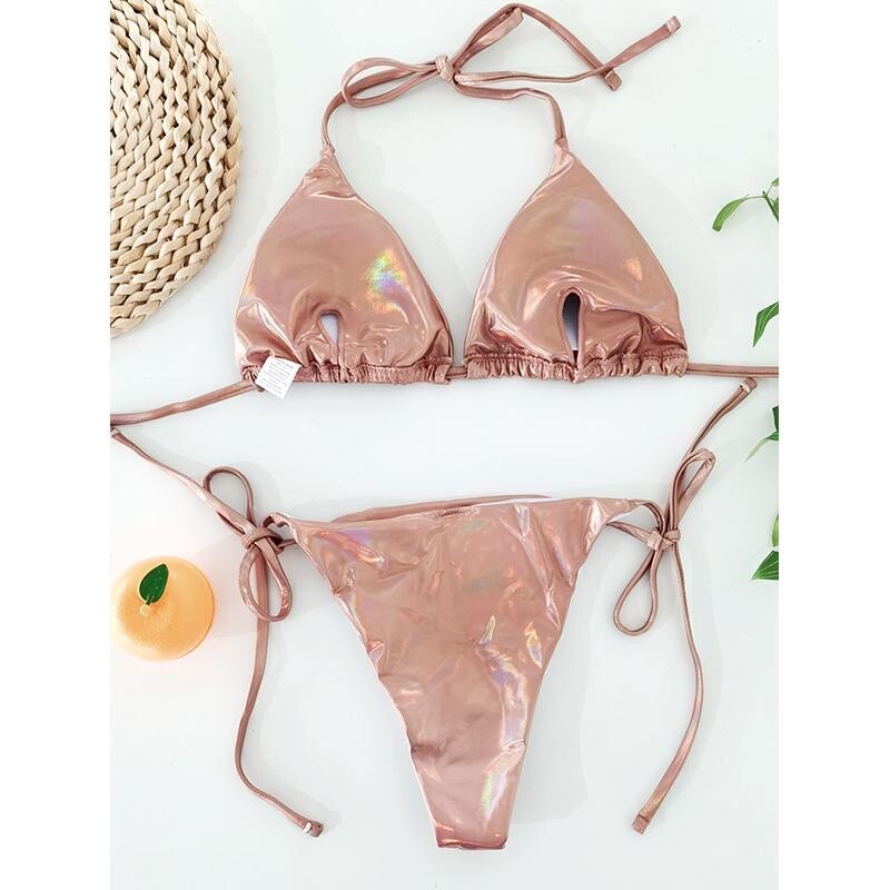 Shiny bikini set Triangle swimsuit women Sexy micro swimwear