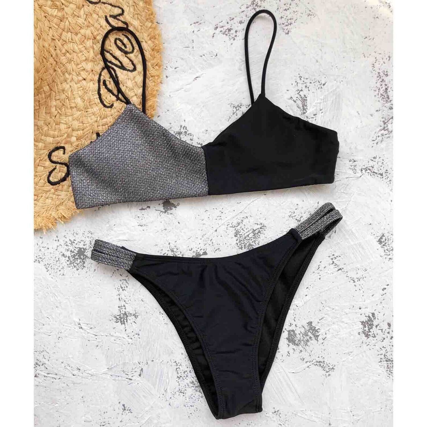 Shiny Women Patchwork Sequin Push Up Bikini