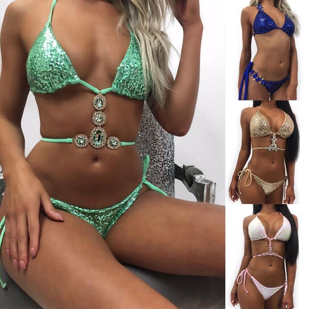 Bikini Sexy Sequined Rhinestone Swimsuit Bikini Set Beachwear Women
