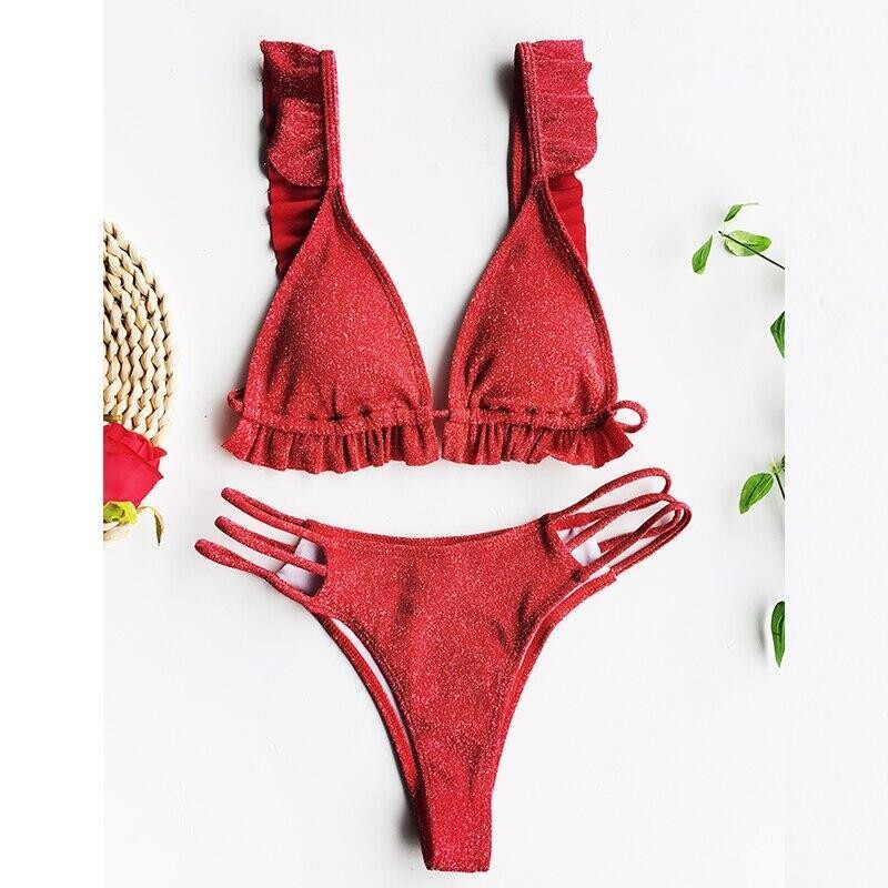 Ruffle Sexy Bikini Set Glitter Frill Swimsuit Female Triangle Micro, size: L, color: X20SW3927-1