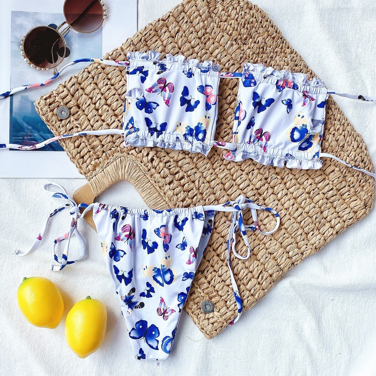 Butterfly Print Bikinis Strapless Sexy Micro Bikin Set