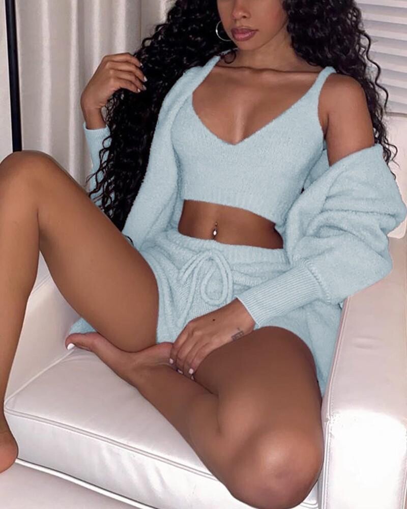 Furry Camis and Short Two-piece Set
