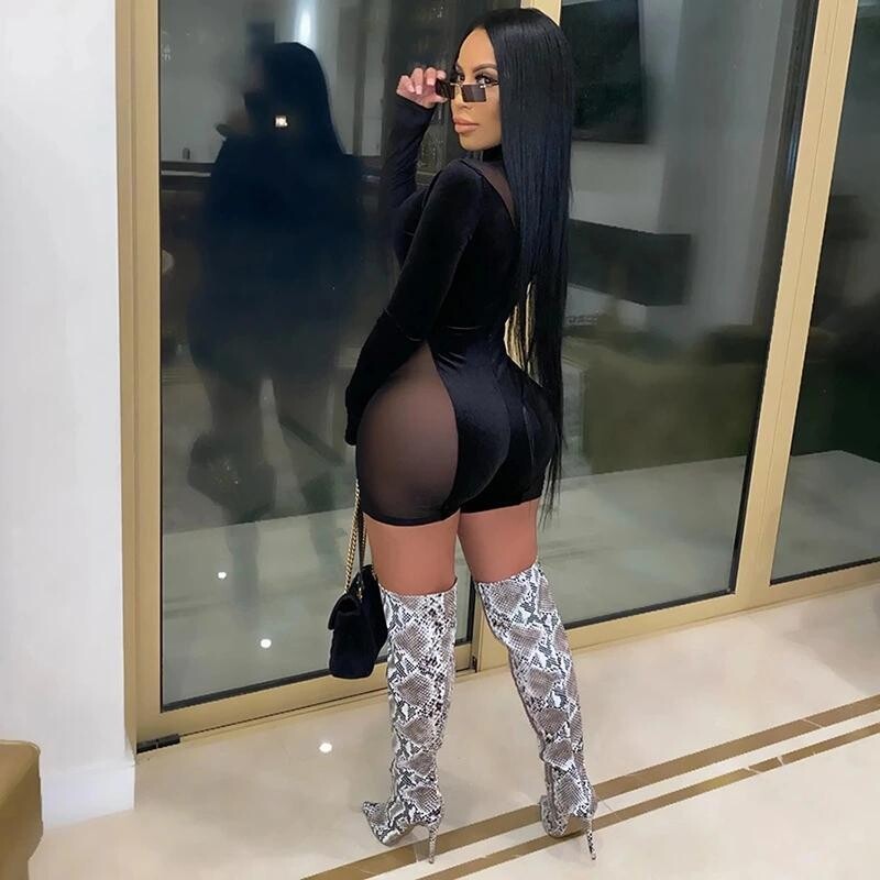 Sexy Mesh Patchwork Wome Short Jumpsuit