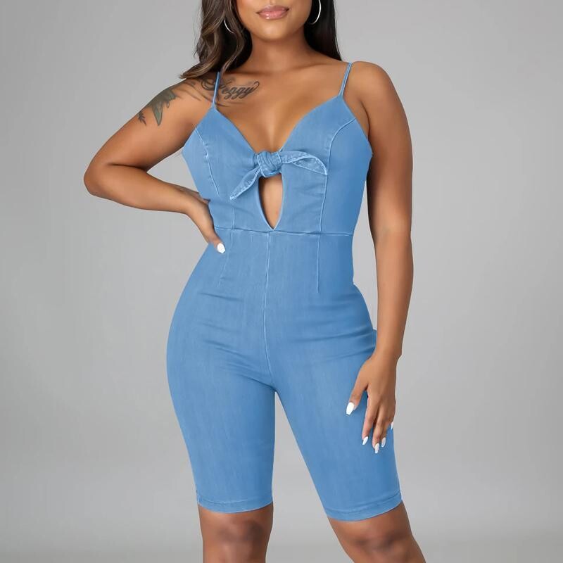 Women Sleeveless Spaghetti Strap Skinny Short Romper