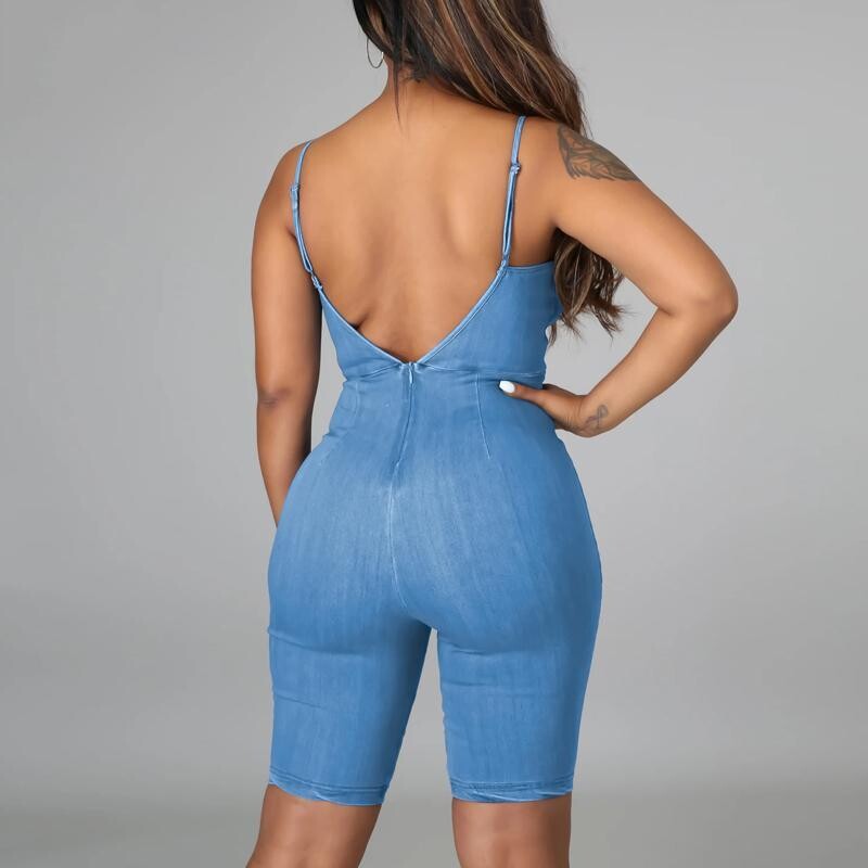 Women Sleeveless Spaghetti Strap Skinny Short Romper