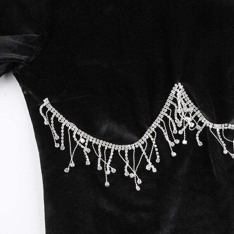 Diamond Rhinestones Tassel Bodysuit Winter Velvet