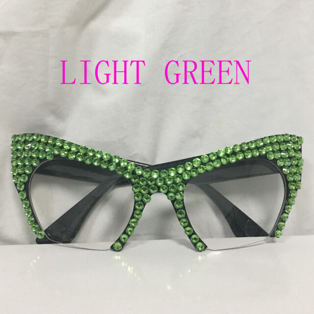 2019New Women Luxury Crystal sunglasses Rhinestone Cat Eyes Sun, Frame Color: black, Lenses Color: Army Green