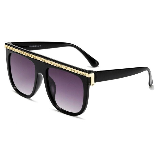 GIFANSEE women square oversized sunglasses gradient big frame glasses, Lenses Color: Black
