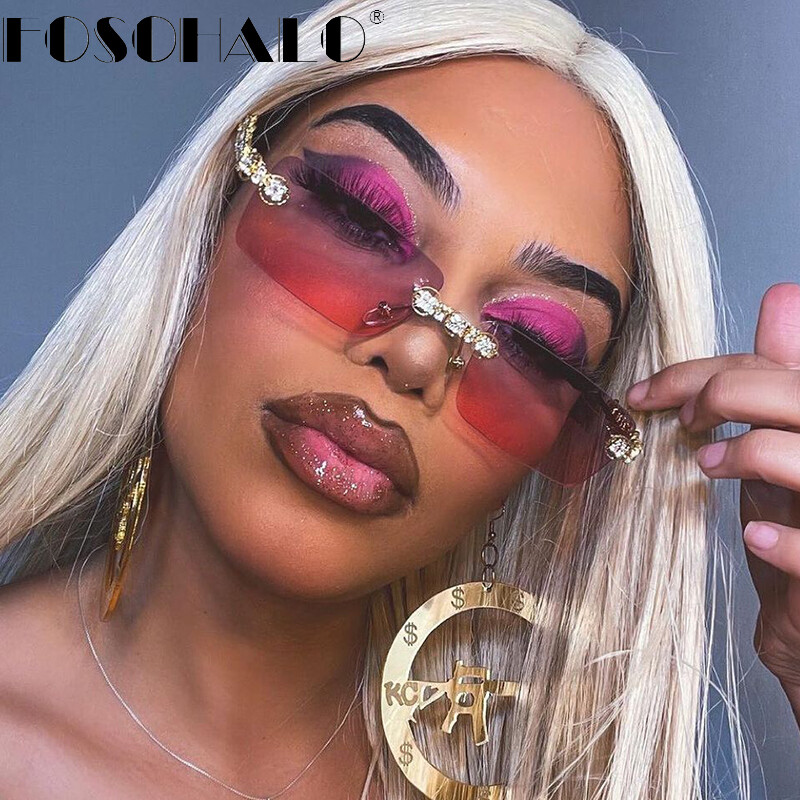 2021 Retro Sunglasses Women Brand Designer Diamond Rimless Sun Glasses