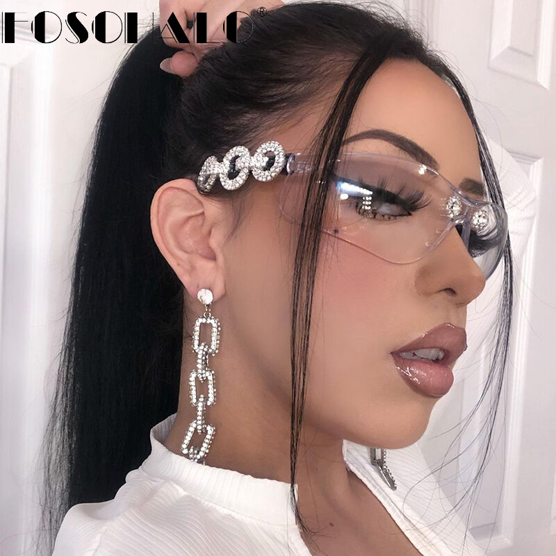 Diamond Rimless Sunglasses Women Men 2021 Rhinestone Sunglasses Shield