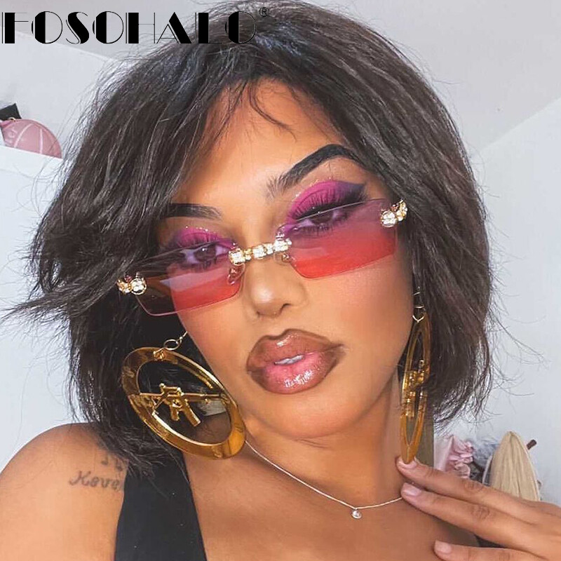 2021 Retro Sunglasses Women Brand Designer Diamond Rimless Sun Glasses