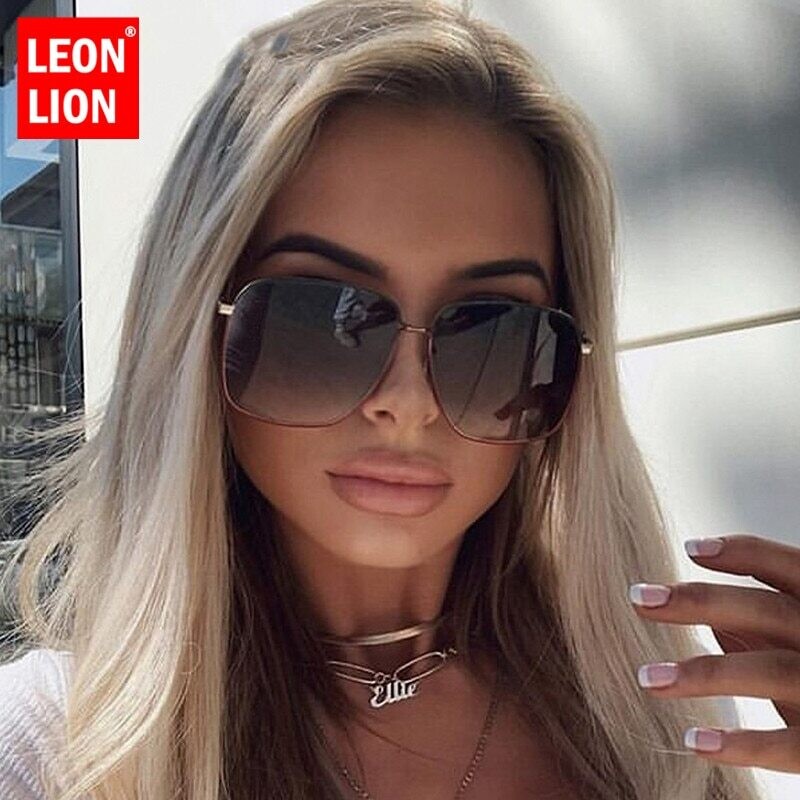 LeonLion 2021 Fashion Metal Women Sunglasses Mirror Classic Large