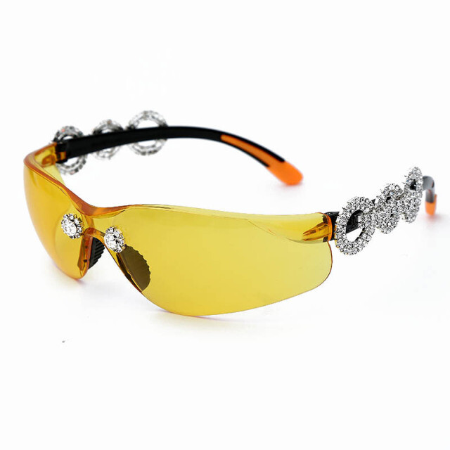 Diamond Rimless Sunglasses Women Men 2021 Rhinestone Sunglasses Shield, Frame Color: Other, Lenses Color: Blue