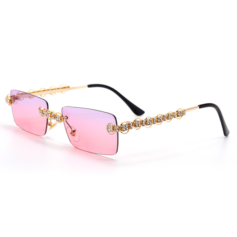 2021 Retro Sunglasses Women Brand Designer Diamond Rimless Sun Glasses