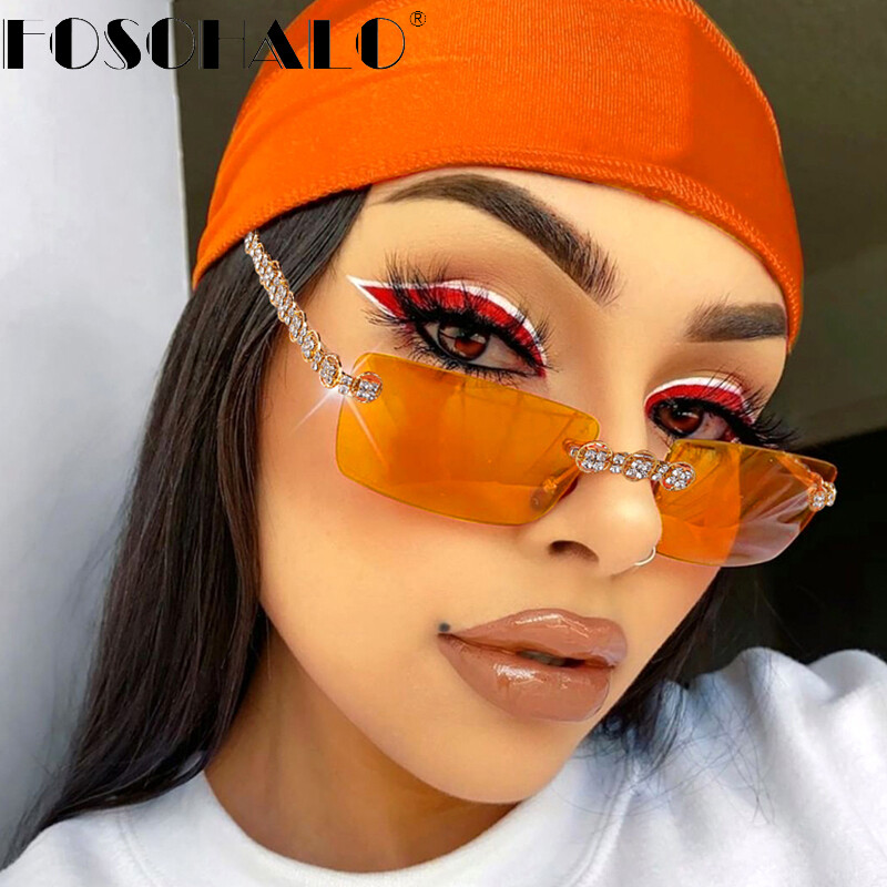 2021 Retro Sunglasses Women Brand Designer Diamond Rimless Sun Glasses