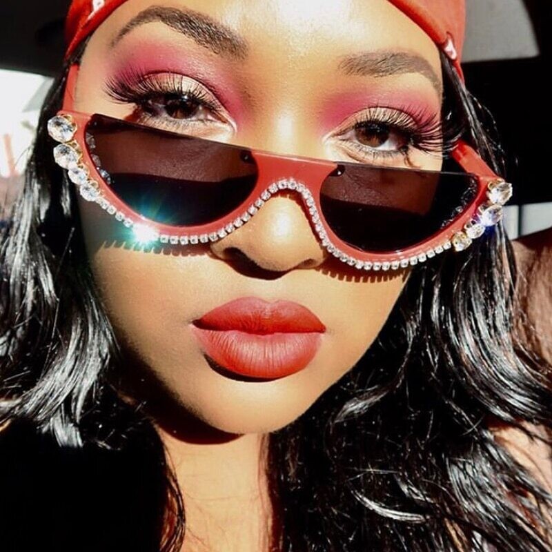Diamond Cat Eye Sunglasses Women 2020 Semi Rimless Sun Glasses Luxury
