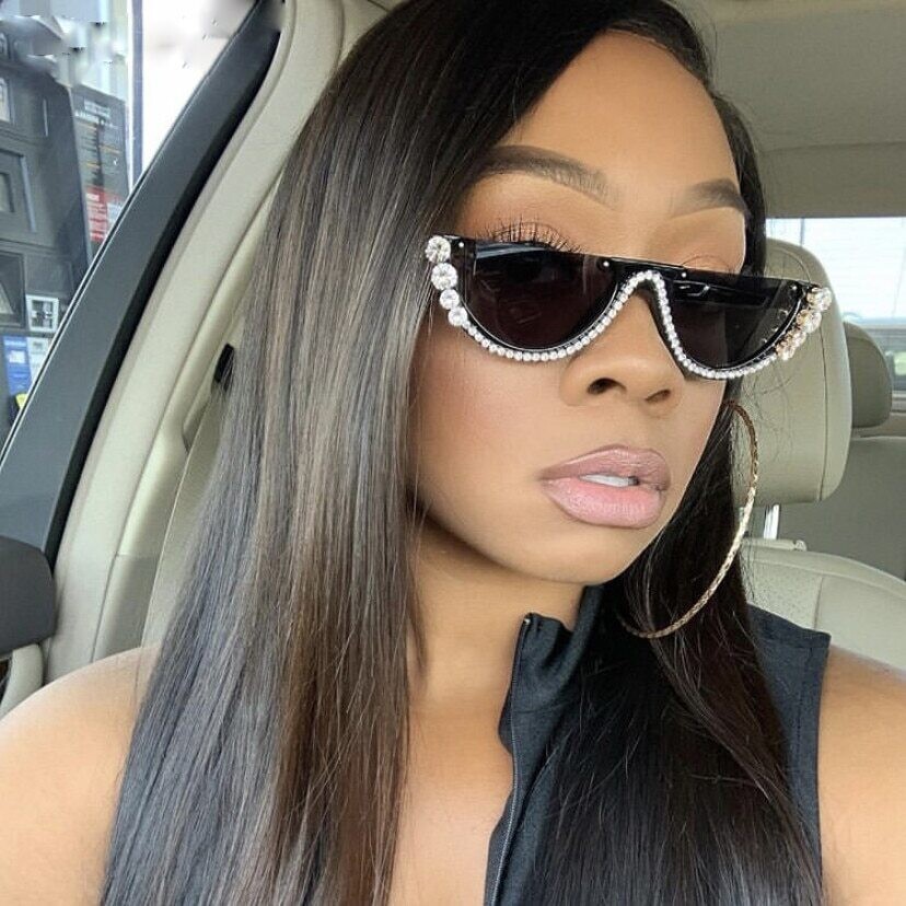 Diamond Cat Eye Sunglasses Women 2020 Semi Rimless Sun Glasses Luxury