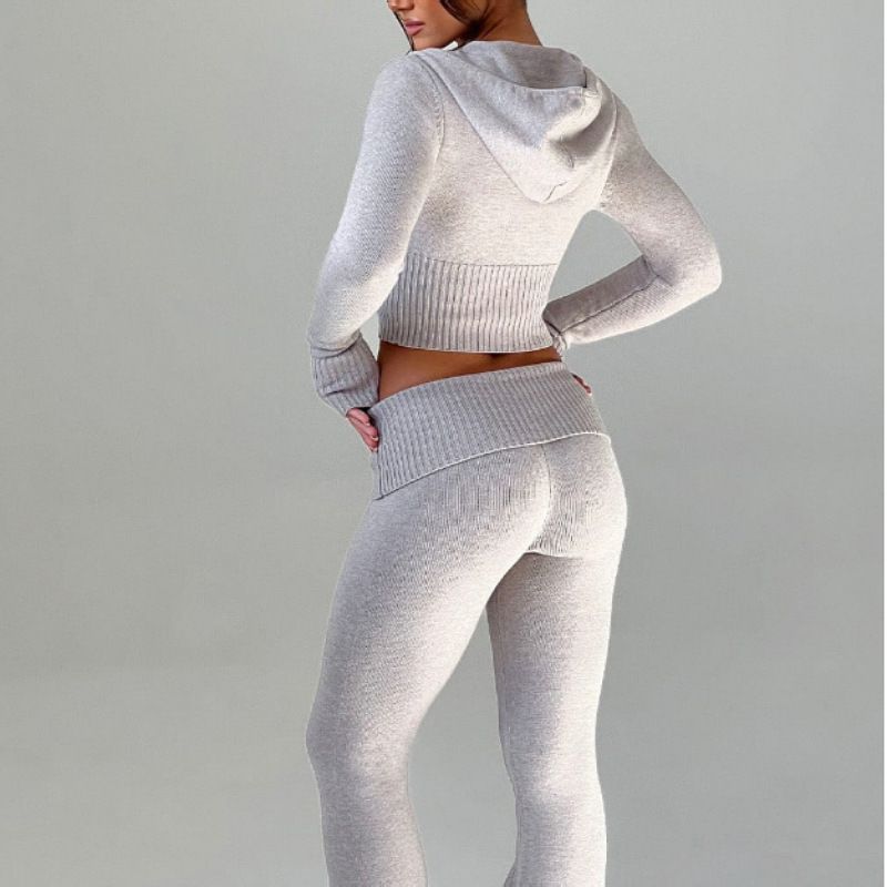Spring 2025 New European And American Cross-border Solid Color Slim-fit Short Hooded Top Casual Pants Suit Two-piece Set For Women