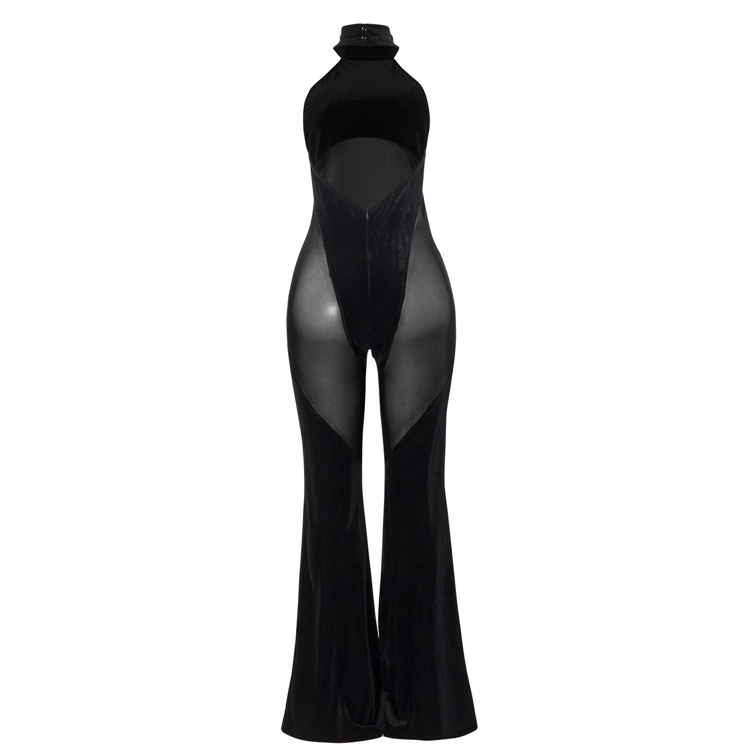 Women&amp;#039;s New Hanging Neck Sexy Stitching Solid Color Sleeveless Mesh Stitching Casual Jumpsuit
