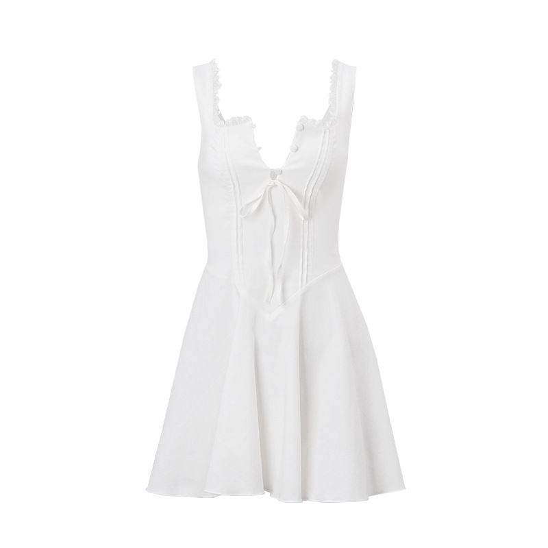 2024 Summer New Sexy V-neck Low-cut French Court Ballet Style Lace Stitching Sling Dress