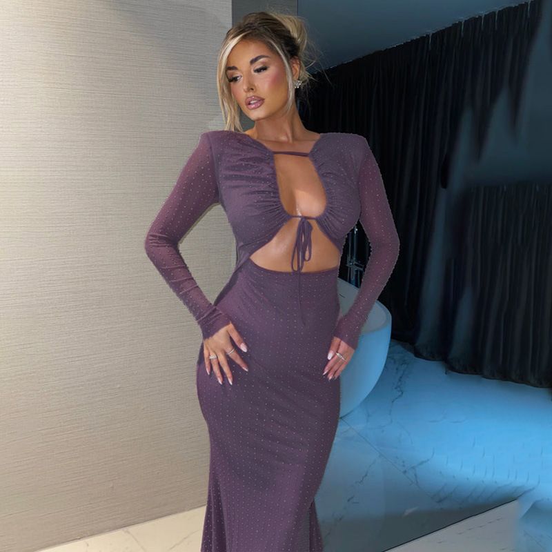European And American Style Colorful Sequins Dress  New Sexy Hollow Lace-up Slim Dress
