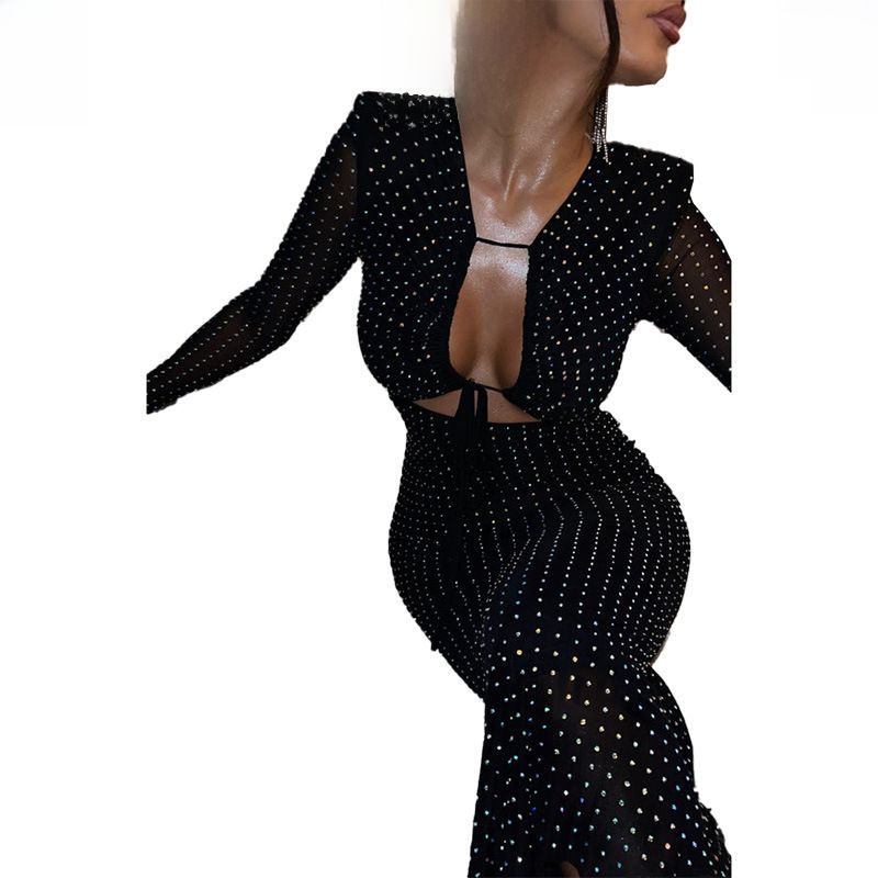 European And American Style Colorful Sequins Dress  New Sexy Hollow Lace-up Slim Dress