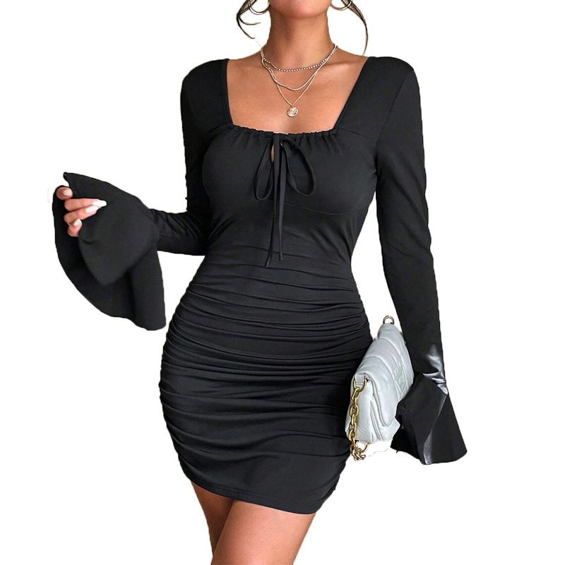 Cross-border European And American Women&amp;#039;s Clothing Spring New Slim-fit Sexy Backless Sheath Long Sleeve Hot Girl Dress Factory Direct Supply