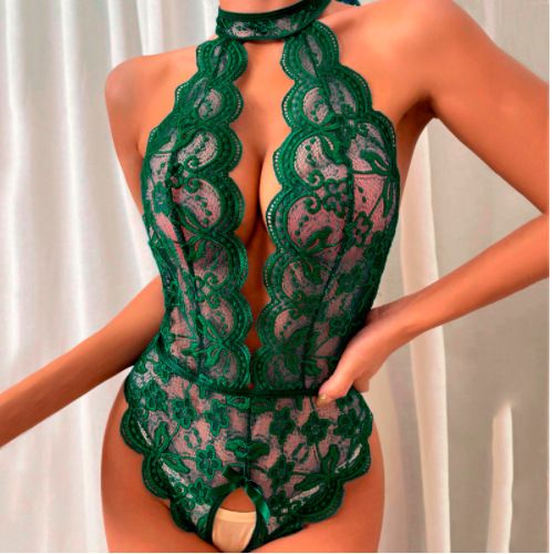 New Sexy Lingerie Sexy Lace Hollow-out Perspective Halter Lace-up Women&amp;#039;s One-piece Suit