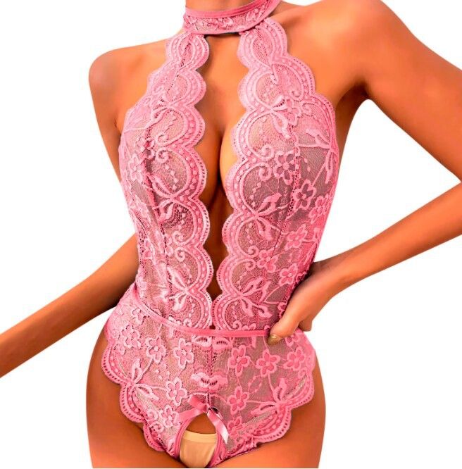 New Sexy Lingerie Sexy Lace Hollow-out Perspective Halter Lace-up Women&amp;#039;s One-piece Suit