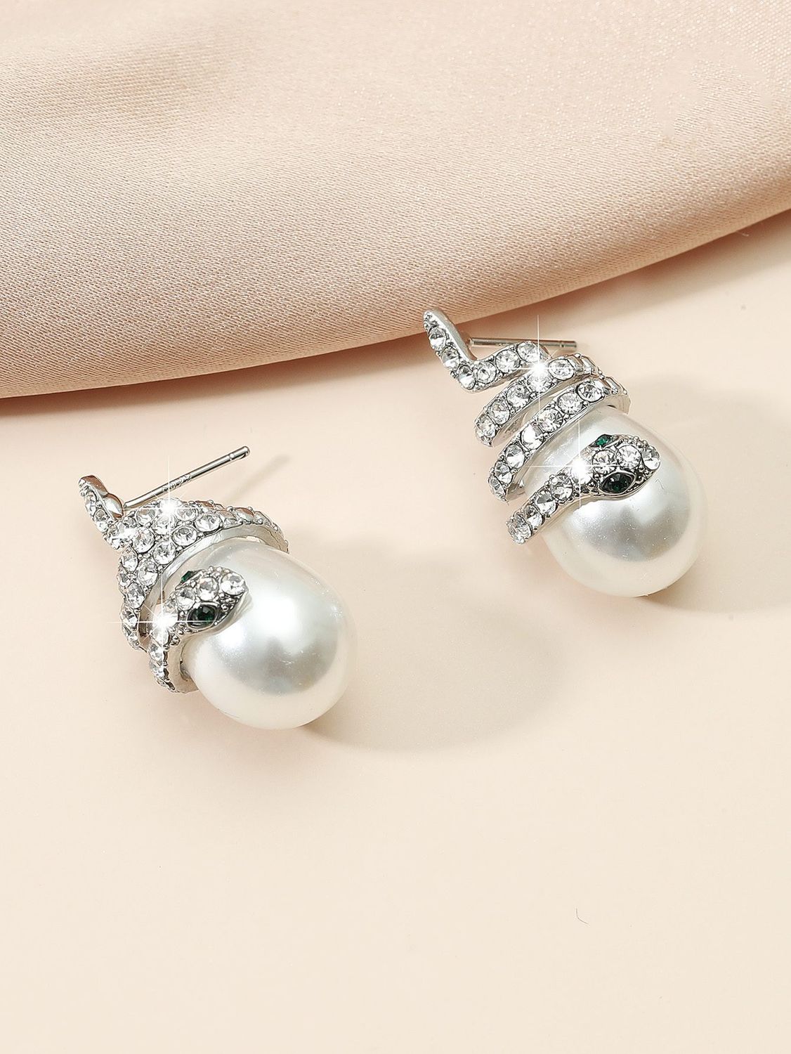Dongdaemun Diamond Alloy Snake Shape Stud Earrings