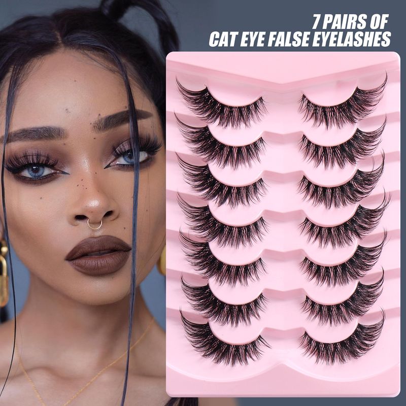 Hot Style 7 Pairs Of Fox Eye False Eyelashes Natural Thick Curly Eyelashes Simulation Cat Eye Eyelashes