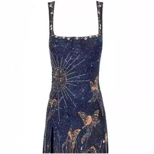 Europe And The United States Sexy Women&amp;#039;s Cross-border Amazon New Sexy 3D Printing Slit Dress