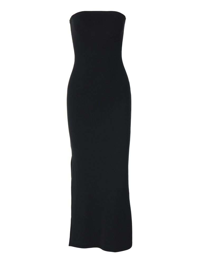 European And American Style Women&amp;#039;s Clothing Autumn And Winter New One-neck Sexy Tube Top Backless Solid Color Slim Slit Long Dress