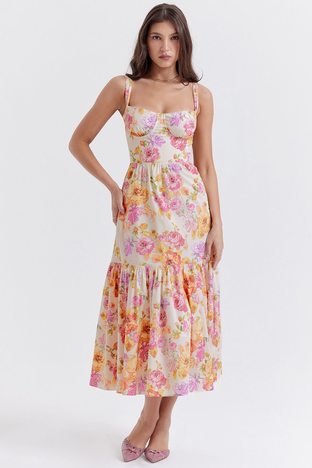 Women&amp;#039;s Independent Station 2024 Spring And Summer New Sweet Spicy Style Sling Solid Color A Swing Floral Cake Dress