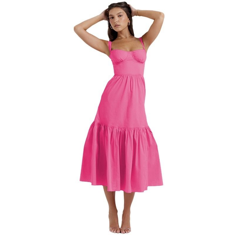 Women&amp;#039;s Independent Station 2024 Spring And Summer New Sweet Spicy Style Sling Solid Color A Swing Floral Cake Dress