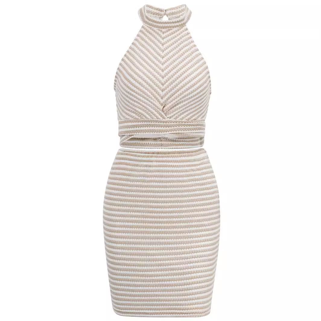 2024 Summer New Women&amp;#039;s Clothing Independent Station New Solid Color Halter Waist-exposed Top Lace-up Suit Skirt Foreign Trade