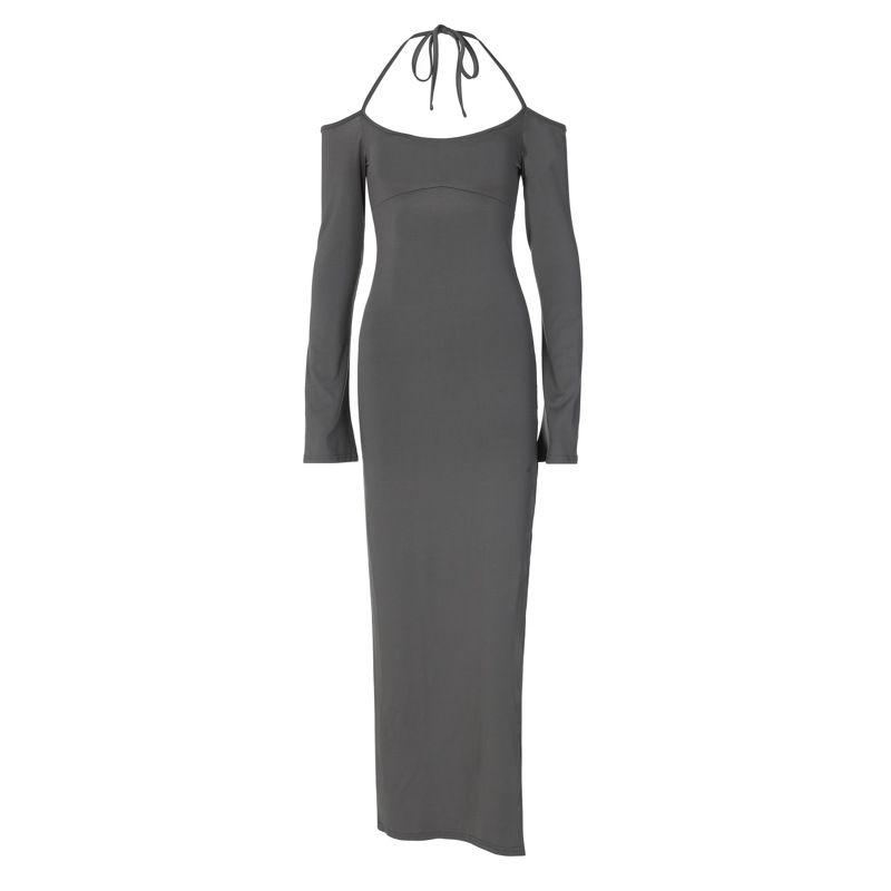 Autumn New Fashion And Sexy Backless Slit Solid Color Tube Top Dress