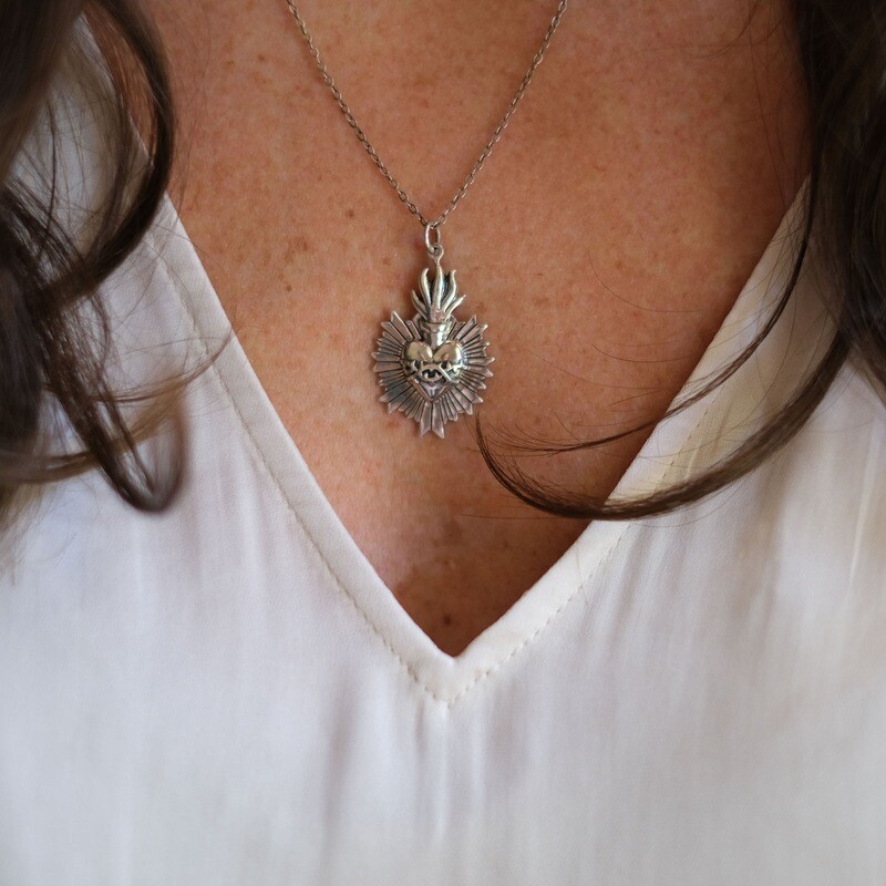 Silver Sacred Heart Necklace