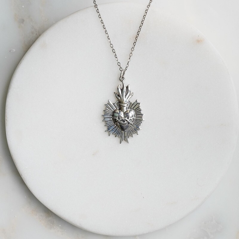 Silver Sacred Heart Necklace