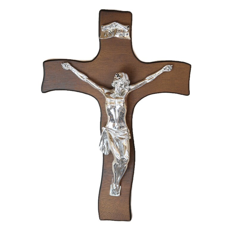 PS Italian Galvanized Silver Marble Crucifix